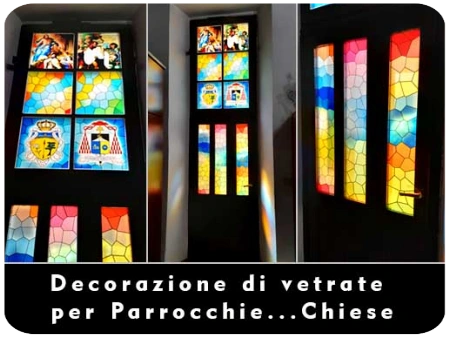 Decorazione di vetrate per Chiese Vetrofanie decorate per Parrocchie